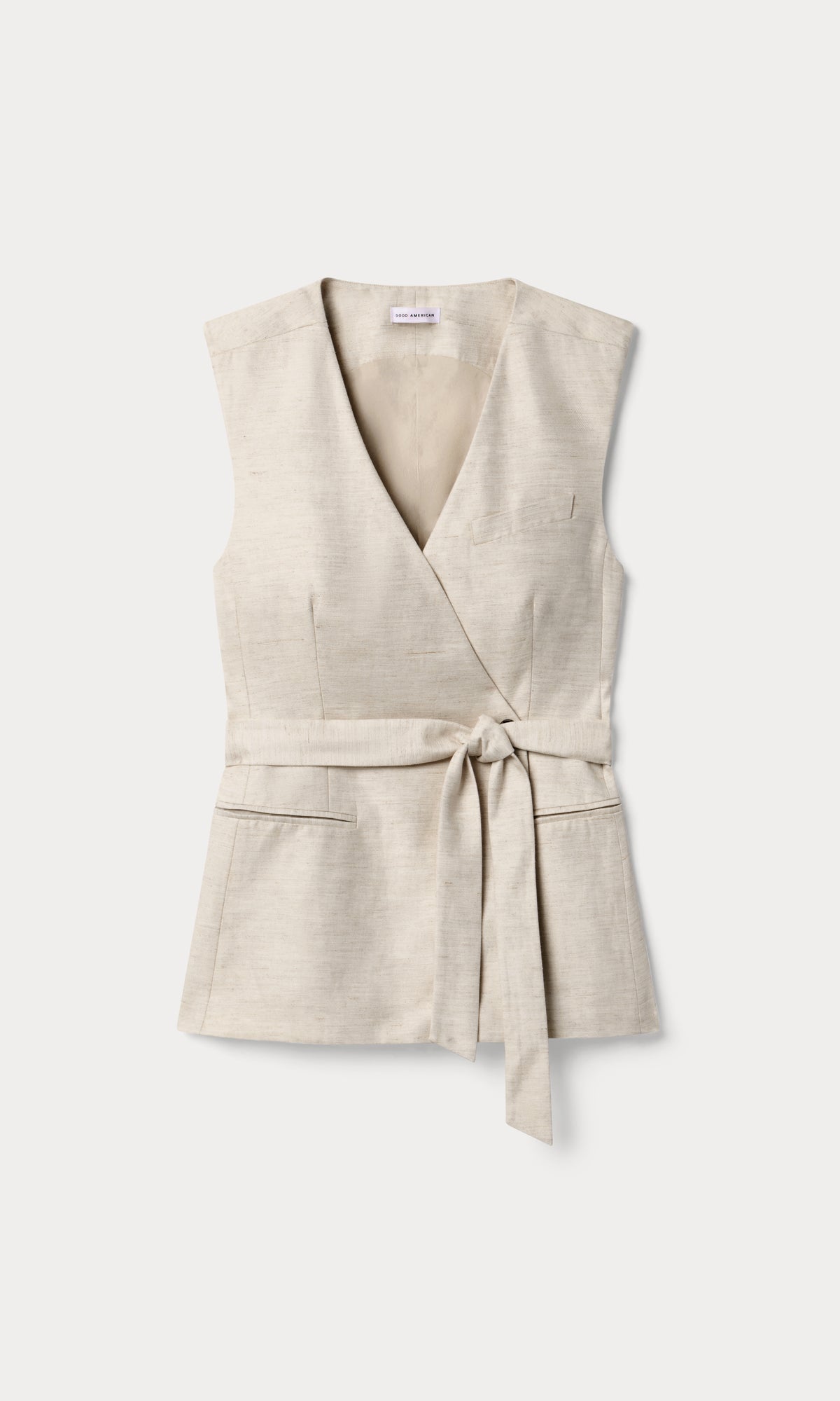 LINEN SLEEVELESS BELTED VEST | OAT