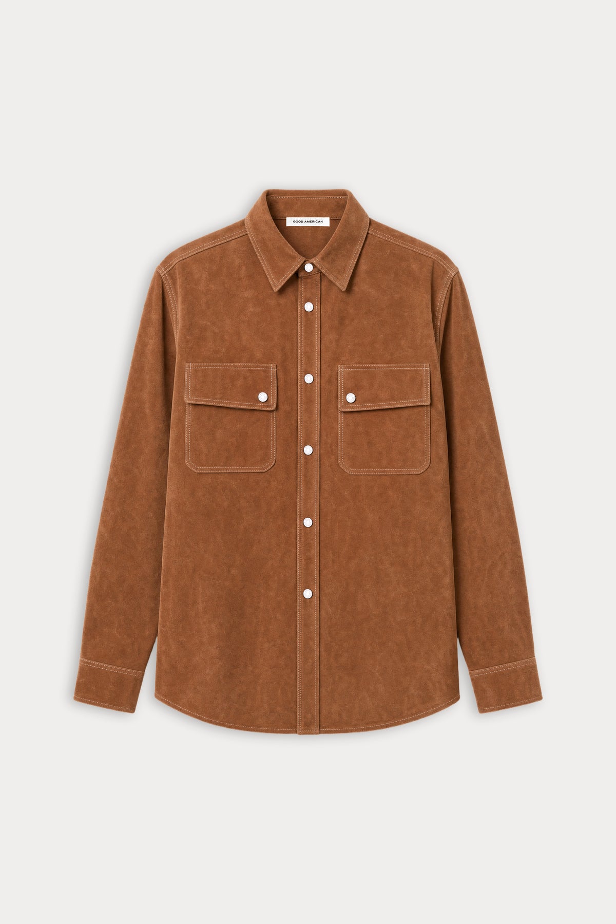 THE BETTER THAN SUEDE OVERSHIRT | CAFE CLAY-6 | GOOD AMERICAN | FLAT