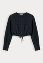 THE CRINKLE CINCHED SHIRT | FOREST PLAID-6 | GOOD AMERICAN | FLAT