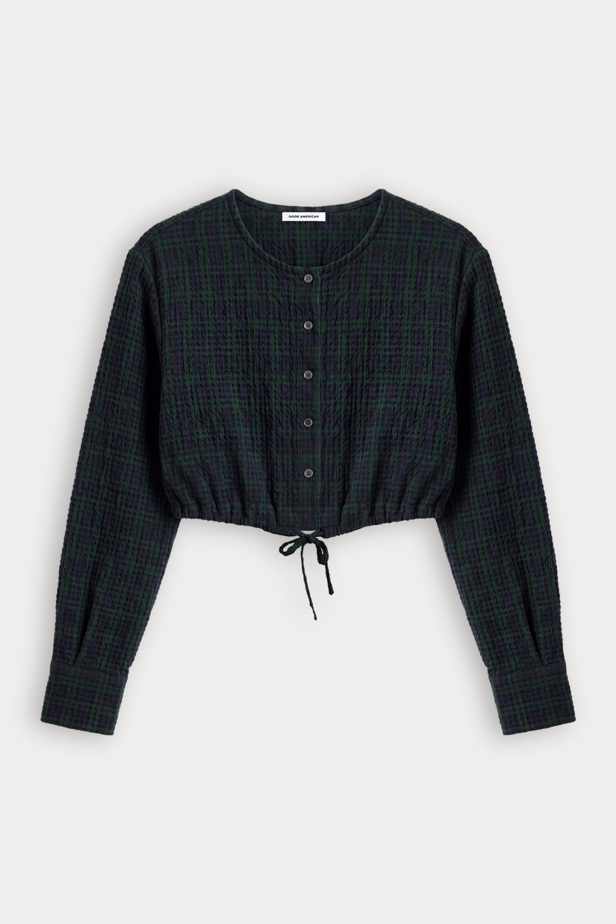 THE CRINKLE CINCHED SHIRT | FOREST PLAID-6 | GOOD AMERICAN | FLAT
