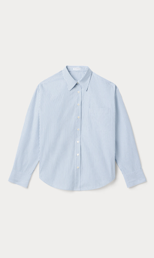 THE POPLIN EASY SHIRT | SUMMER SKY STRIPE-5 | GOOD AMERICAN | FLAT
