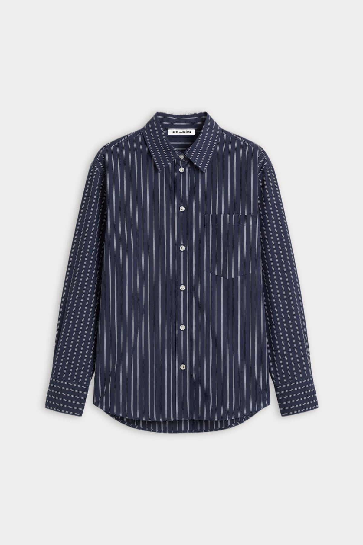 THE POPLIN EASY SHIRT | NAVY STRIPE-6 | GOOD AMERICAN | FLAT