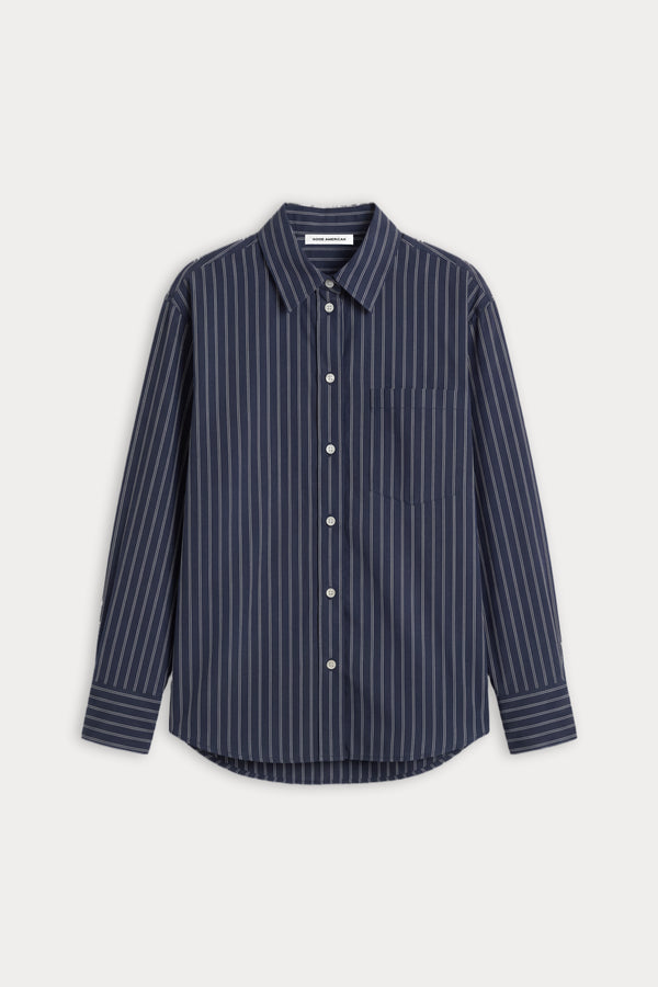 THE POPLIN EASY SHIRT | NAVY STRIPE-6 | GOOD AMERICAN | FLAT