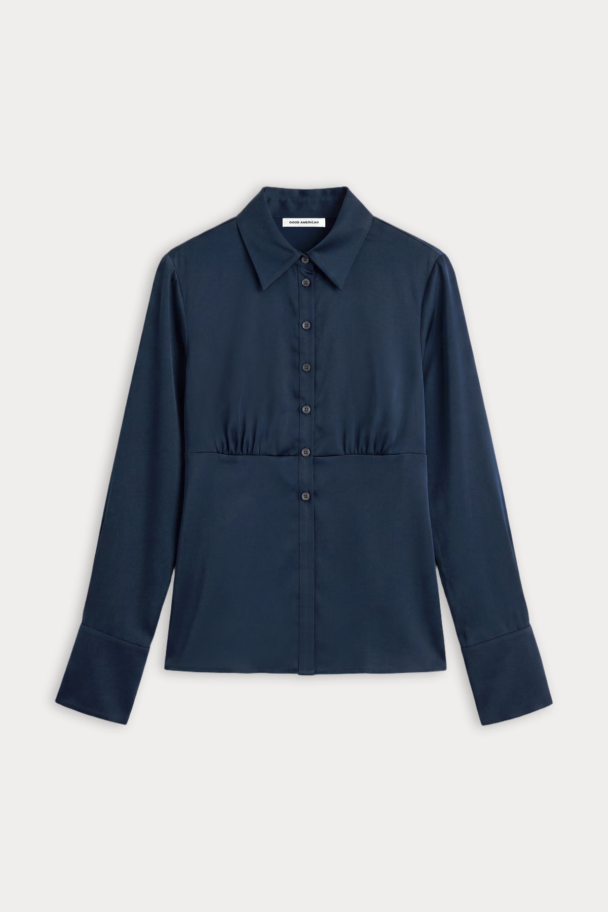 THE SATIN FEMME SHIRT | NEW NAVY002-5 | GOOD AMERICAN | FLAT