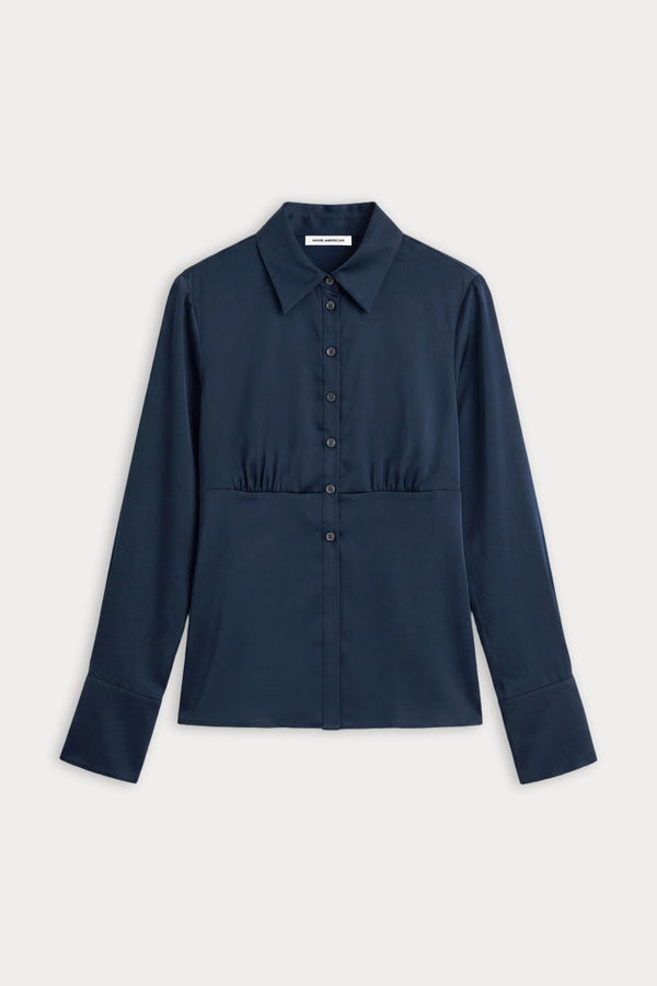 THE SATIN FEMME SHIRT | NEW NAVY002-5 | GOOD AMERICAN | FLAT