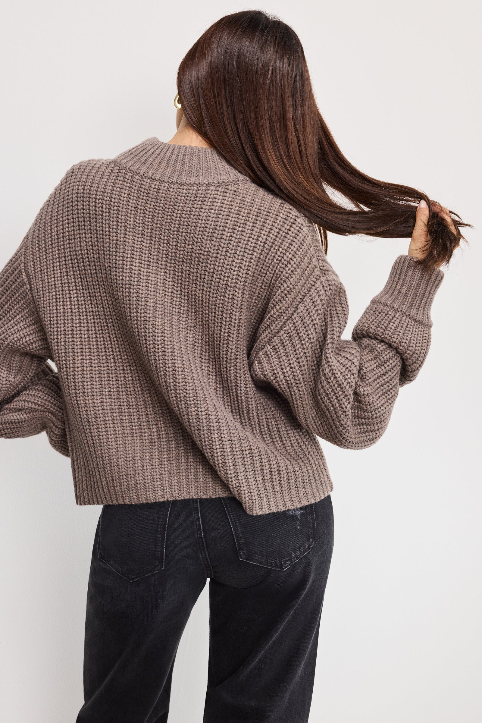 CHUNKY KNIT MOCK NECK SWEATER | SMOKE
