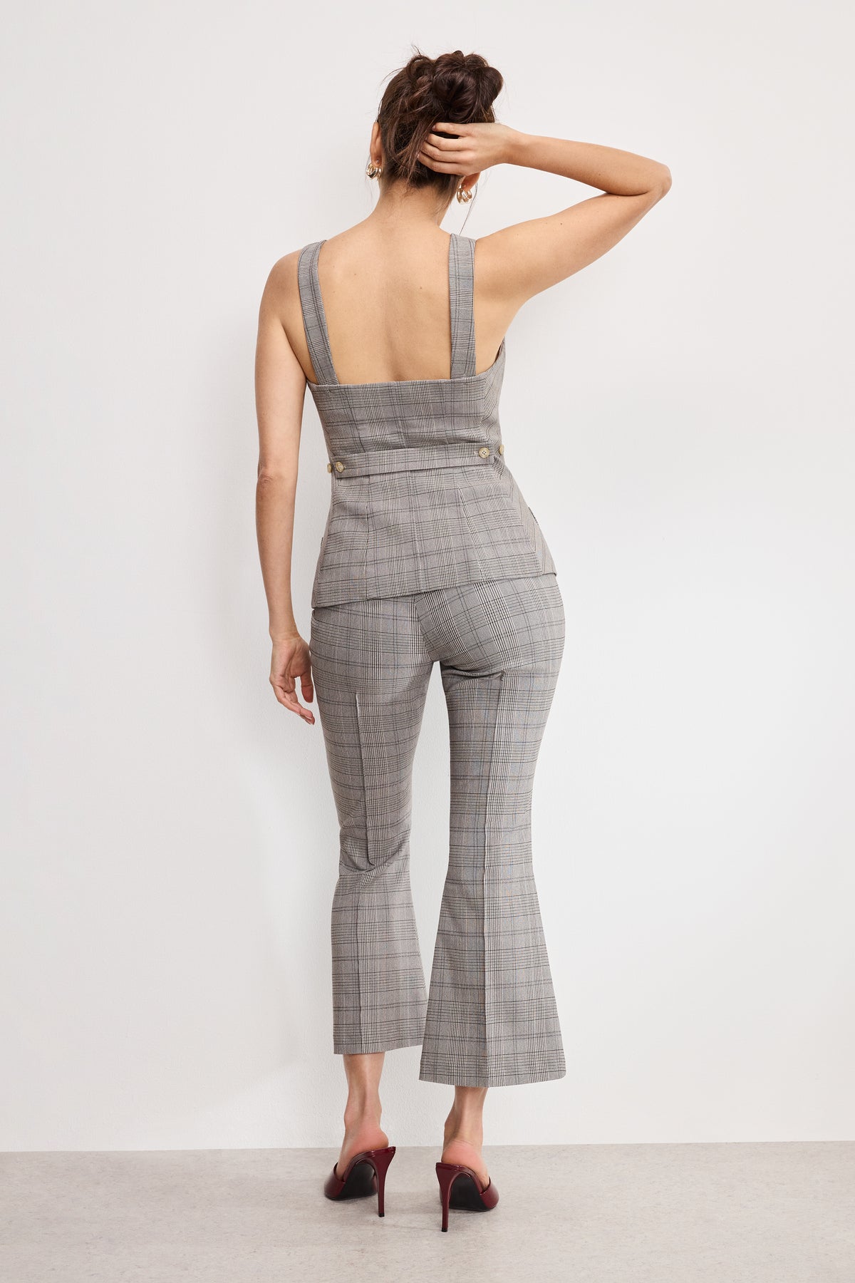 PLAID PULL ON KICK FLARE PANTS | GLEN PLAID001