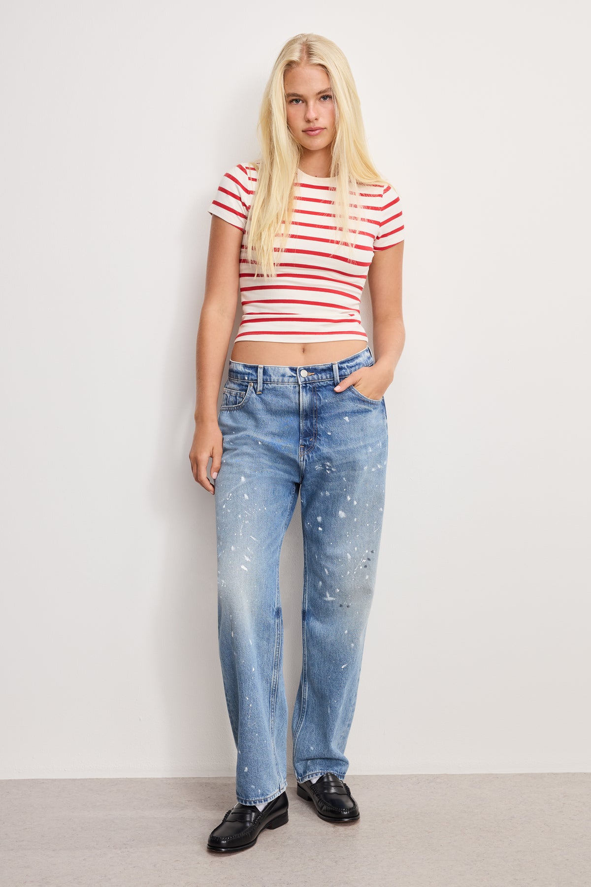 SUPER STRETCH BABY TEE | ECRU &amp; CHILI WIDE STRIPE