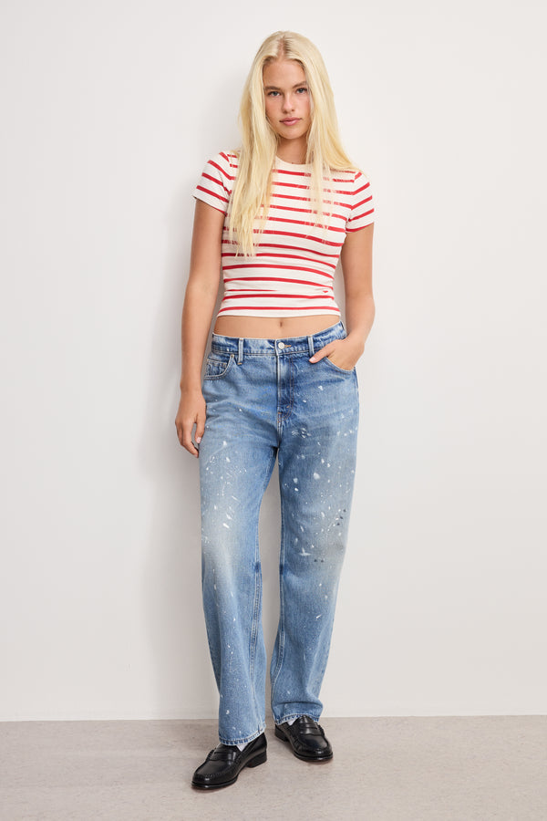 SUPER STRETCH BABY TEE | ECRU &amp; CHILI WIDE STRIPE