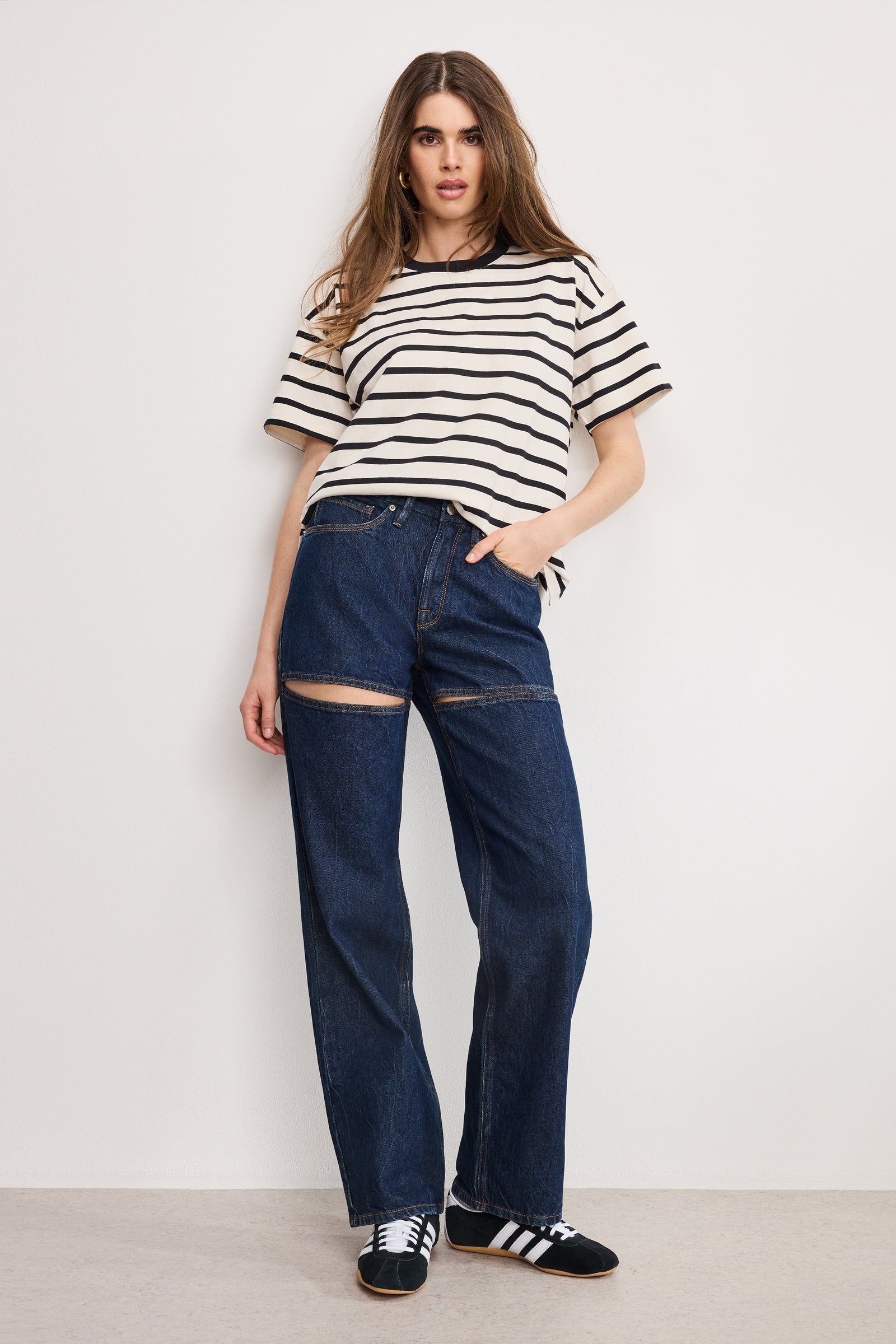 COTTON OVERSIZED TEE | BLACK AND ECRU WIDE STRIPE
