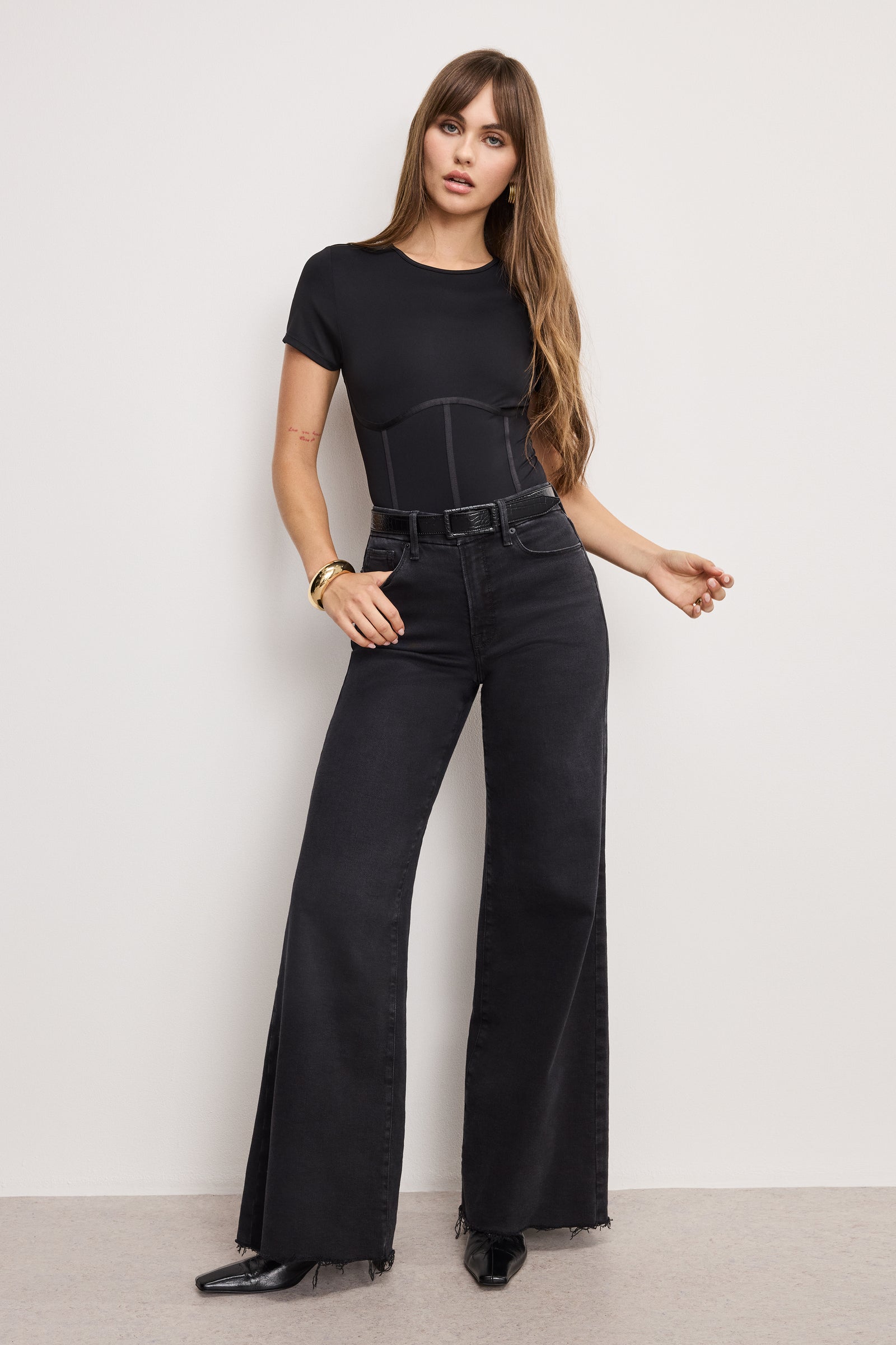 SOFT TECH GOOD WAIST PALAZZO JEANS | BLACK391