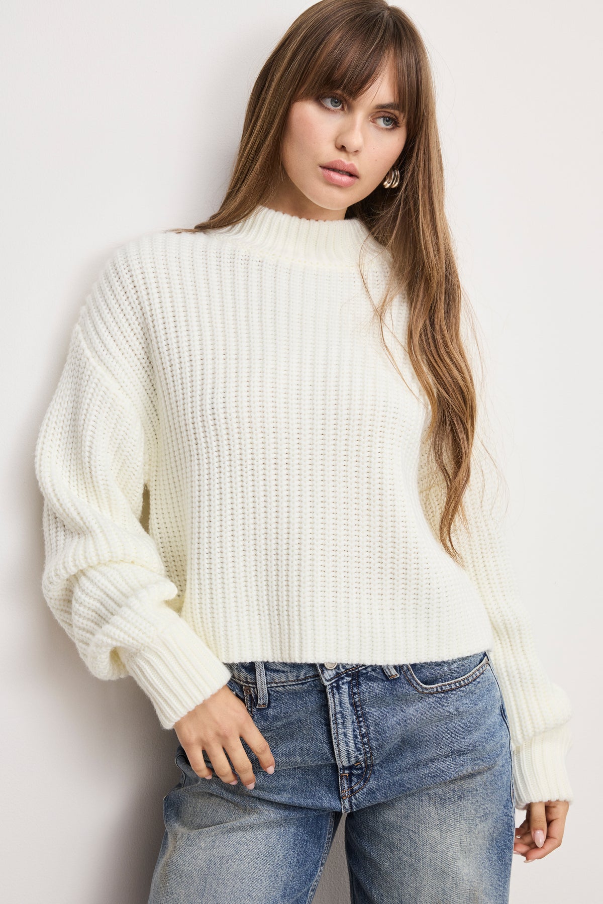 CHUNKY KNIT MOCK NECK SWEATER | IVORY003