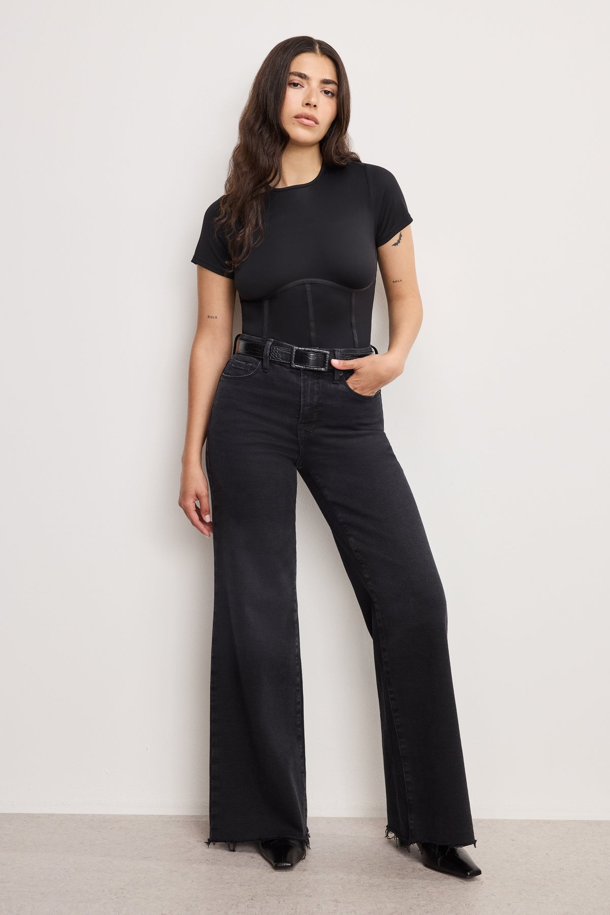 SOFT TECH GOOD PETITE PALAZZO JEANS | BLACK391