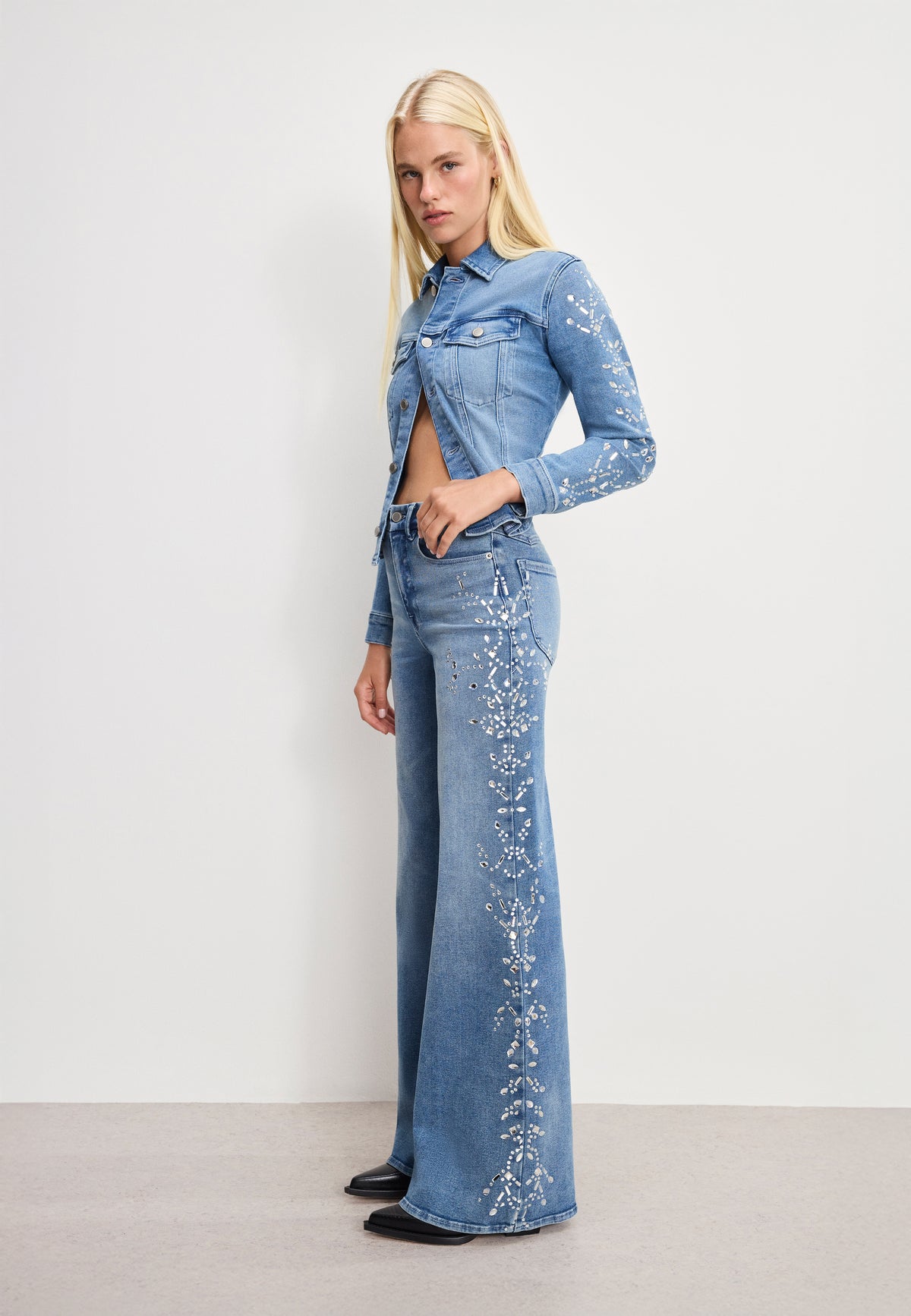 DOLLY JOLEANS CRYSTAL WIDE JEANS | INDIGO1089