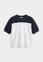 THE COLORBLOCK GYM TEE | NAVY WITH CHALK-1 | GOOD AMERICAN | FLAT