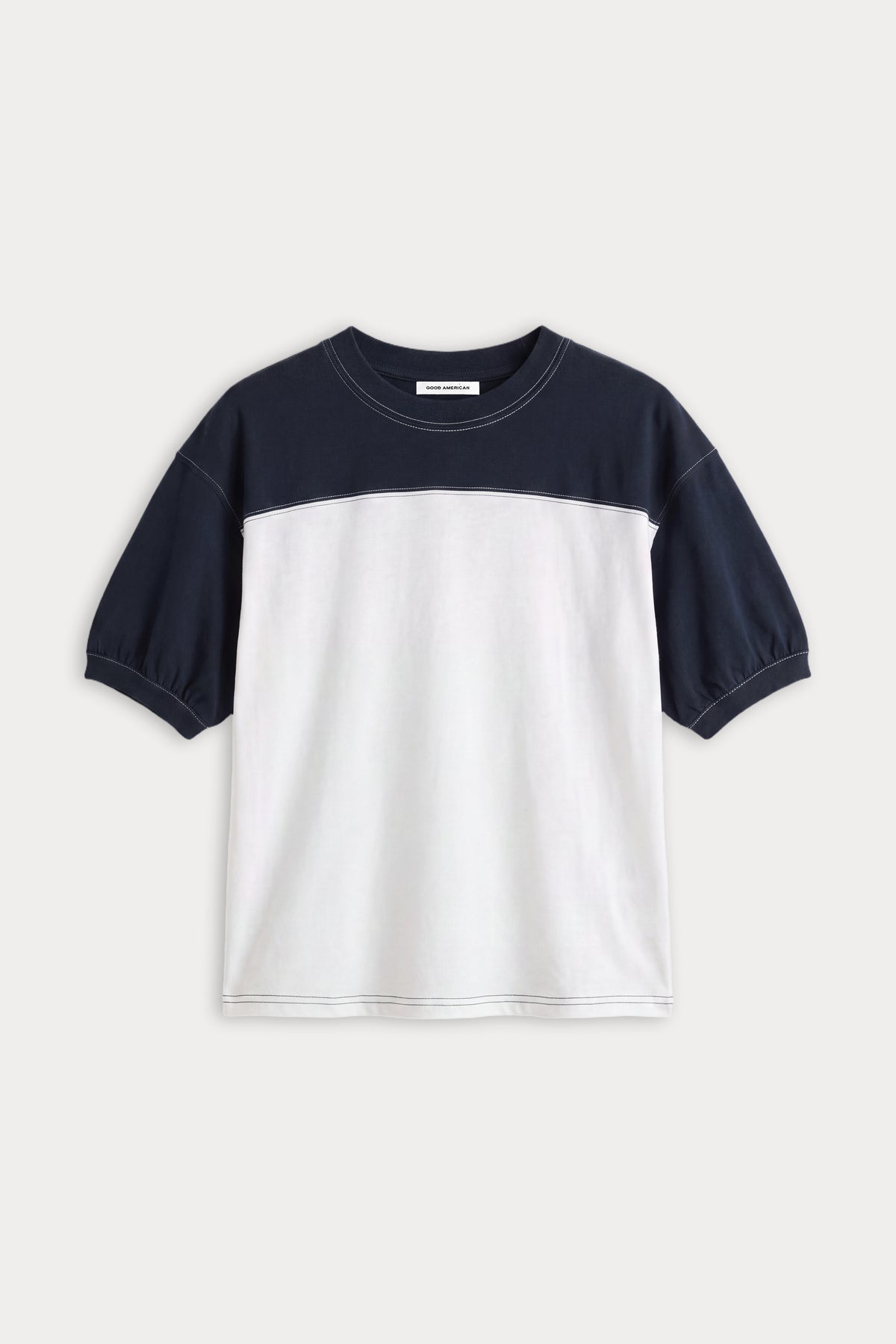 THE COLORBLOCK GYM TEE | NAVY WITH CHALK-1 | GOOD AMERICAN | FLAT