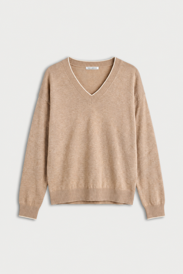 THE COZY V NECK SWEATER | DUNE MIST-6 | GOOD AMERICAN | GHOST